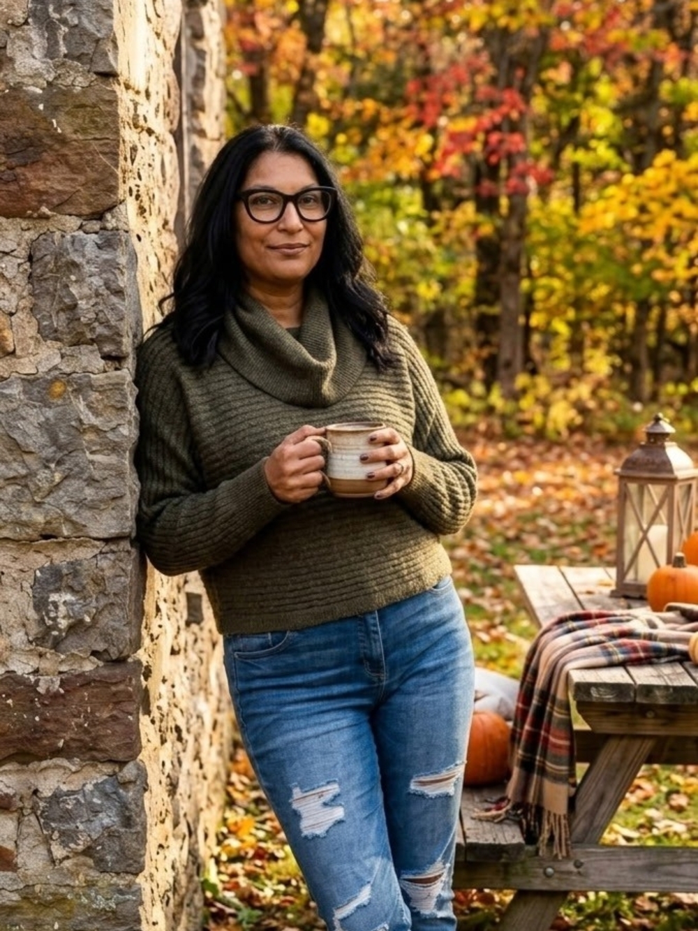 Pink Rose Olive Green Cowl Neck Sweater